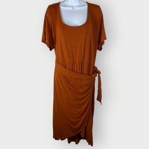 NEW Ava & Viv Womens Tshirt Dress | 2X | Bronze | Faux Wrap Skirt